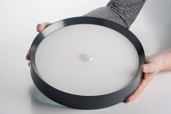 LED Ceiling Light RGBW Air Anthrazit in den Händen