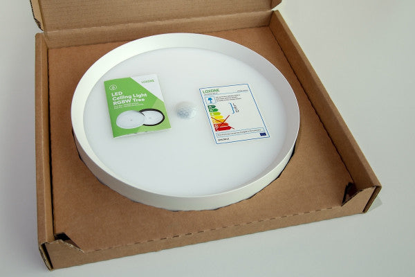 LED Ceiling Light RGBW Tree Anthrazit in geöffneter Verpackung